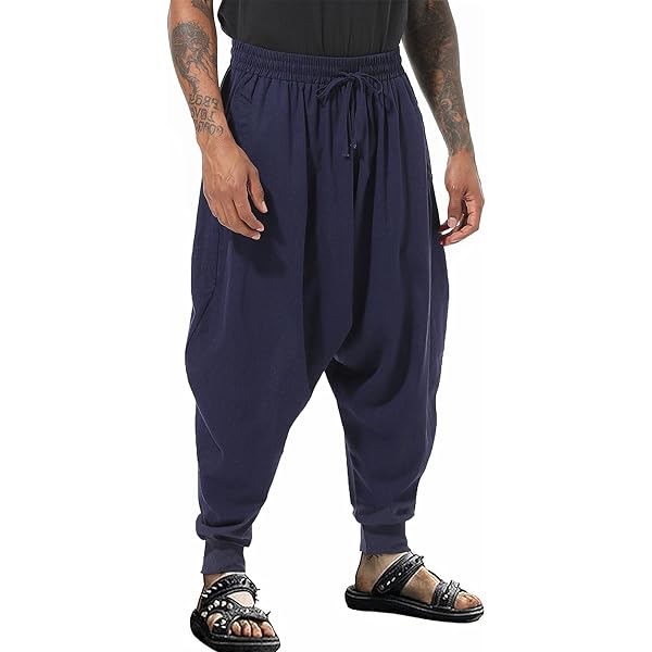 PACEIADTA Mens Casual Harem Pants Baggy Aladdin Hippie Elastic