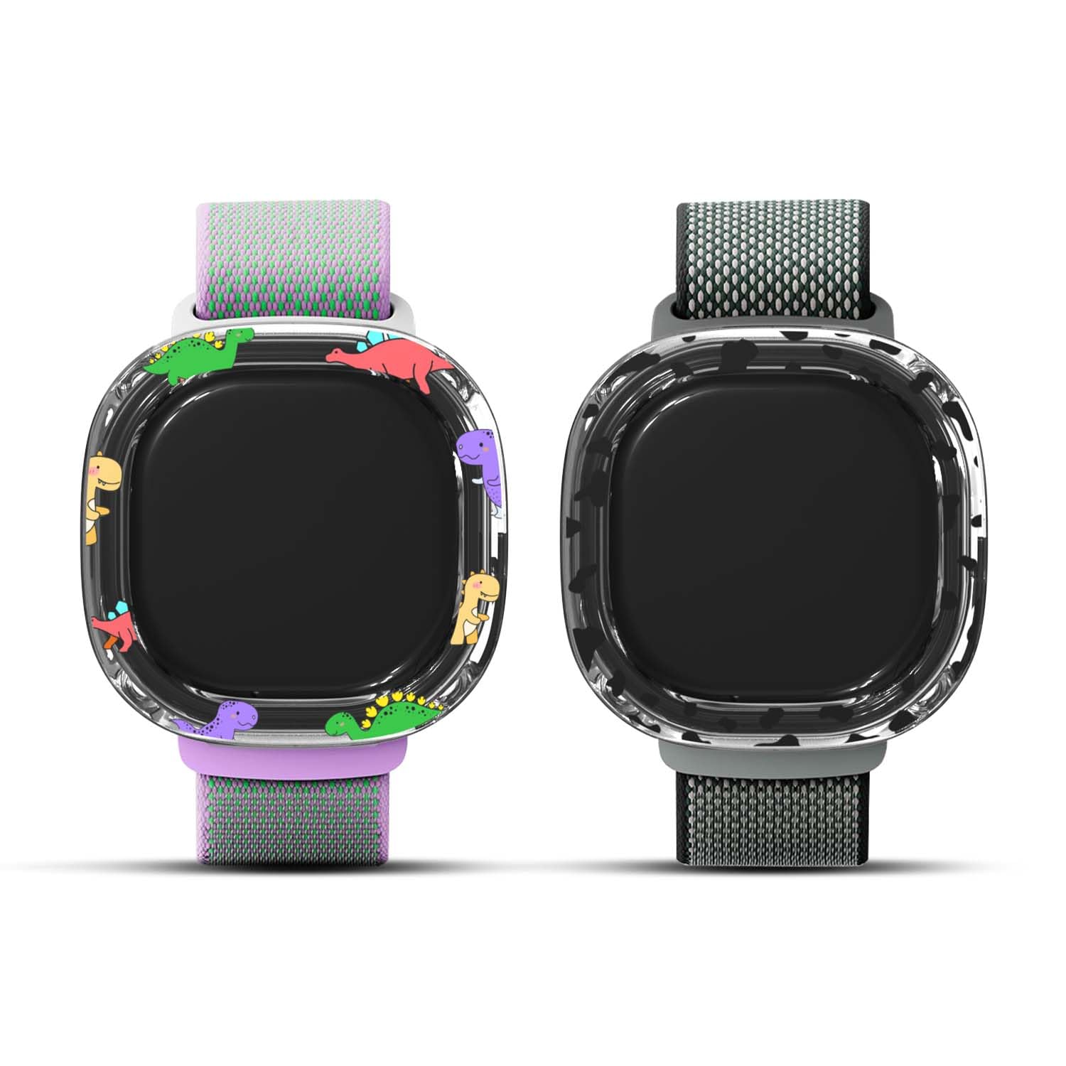 2-Pack for Fitbit Google Ace LTE Kids Smartwatch Edge Protector Case, Cute Funny Google Ace LTE Skin, Drop-Proof Hard Cover for Google Ace LTE Kids Smartwatch Accessories (Dinosaurs+Cows)