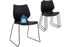 KLASIKA Stackable Waiting Room Chair, Stacking Office Chair with Ergonomic Lumbar Support and Metal Legs, Plastic Desk Chairs for Conference School Church Guest Reception Set of 4, Black