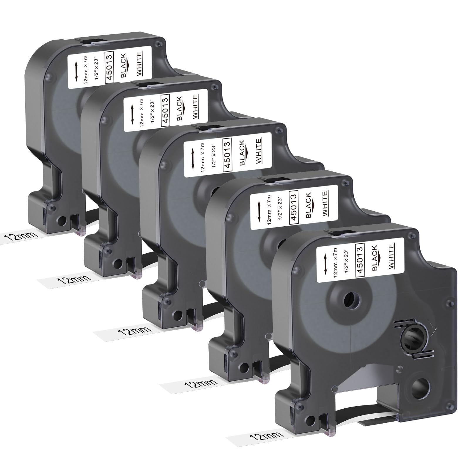 Label Maker Tape Compatible with DYMO Label Tape Replacement for D1 Tapes 45013 S0720530 12mm x 7m White, Compatible with DYMO LabelManager 160 210D 360D 420P 450D 500TS, 5 Pack