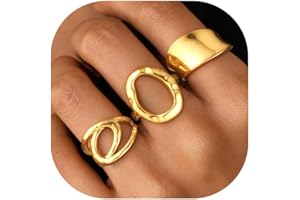 ZOERAY Chunky Gold Rings for Women Non Tarnish Trendy 14k Gold Plated Adjustable Signet Band Stackable Thumb Ring Set Open Twist Dome Statement Stacking Rings Jewelry Gifts for Women Size 5-10