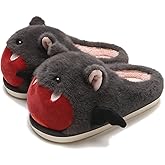 Pebby Cozy Winter Bat Plush Slippers for Men and Women - Cartoon Fleece-Lined House Shoes with Thick Non-Slip EVA Sole, Cute Animal Couple Gifts for Christmas, Birthday