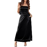 MAKABO Satin Strapless Tube Dress Elegant Formal Maxi Backless Dress with Pockets for Wedding Guest Cocktail