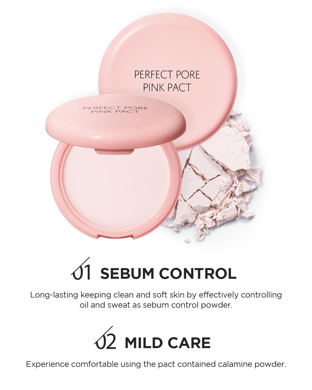 THESAEM Saemmul Perfect Pore Pink Pact - Makeup Finishing Pressed Powder for Sebum Control and Pore Minimization, Soothes Sensitive Skin with Calamine, Setting Powder, Clumps Free 12g
