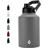 BJPKPK One Gallon(128 oz) Insulated Water Bottle, Dishwasher Safe Stainless Steel Jug, BPA Free Jug with Ergonomic Handle & Anti-slip Bottom, Large Water Bottle, Grey