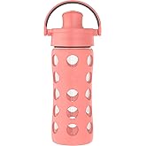 Lifefactory 12-Ounce Glass Water Bottle with Active Flip Cap and Protective Silicone Sleeve, Cantaloupe, 12oz