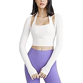 Gihuo Long Sleeve Crop Top Workout Women Athletic Yoga Running Cropped Tops Slim Fit Sport Gym Shirts
