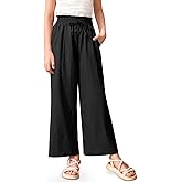 IIMMER Girls Summer Cute Print Wide Leg Dress Pants Lightweight Palazzo Pants Flowy Lounge Trousers with Pocket 5-14 Years