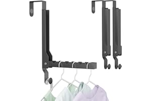 BAKON Over The Door Hanger Folding Clothes Drying Rack, Folding Hanging Coat Rack for Indoor Laundry Room Compact Small Space Foldable Portable Clothing Hanger Hook Collapsible (Black-2(Upgraded))