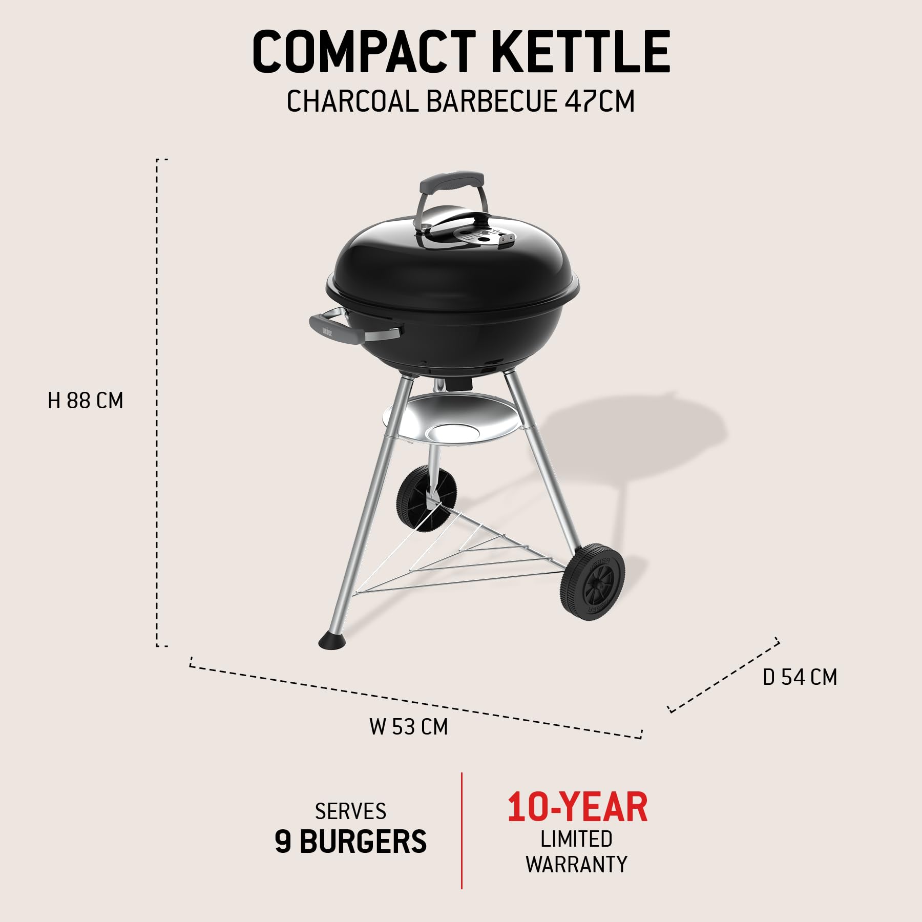 Weber Compact Kettle Holzkohlegrill 47 cm mit Stand und Rädern 2