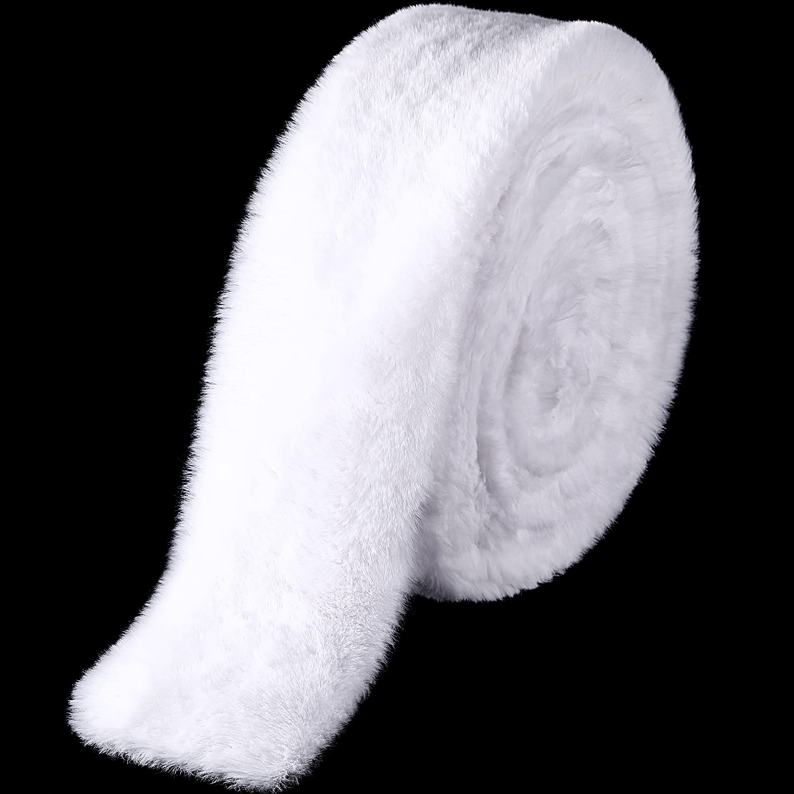 Photo 1 of Christmas Faux Fur Ribbon Trim Winter Xmas Tree Winding Garland Artificial Furry Stripe Accessory Holiday Faux Fur Fabric Roll Garland for Xmas Party Sewing Costume Trimming (White, 3 Inch x 20 Ft)
