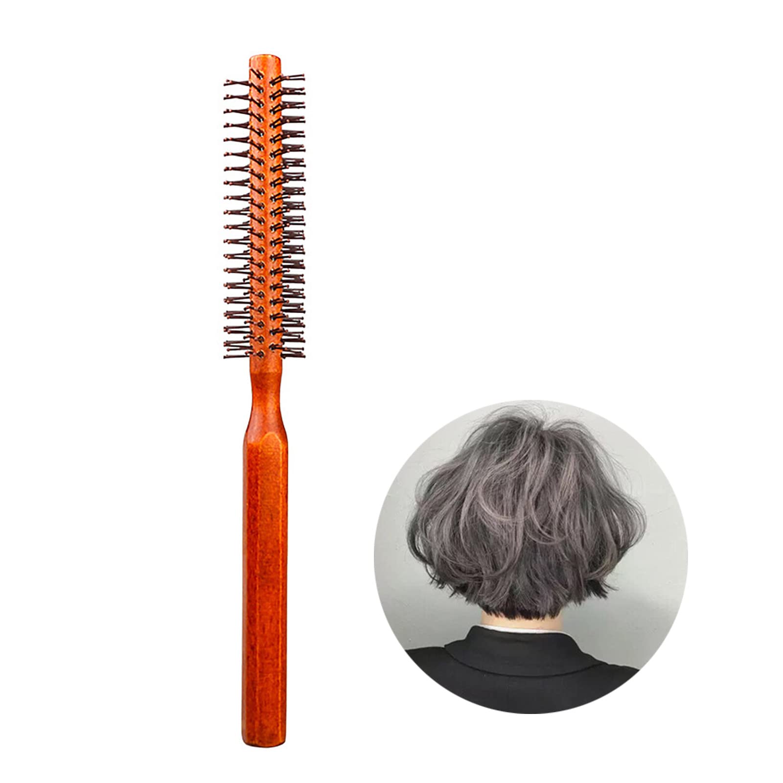 DAQUSU Round Barrel Hair Brush - Mini Wood Comb with Quiff Roller for Bangs and Thin/Fine Hair Curling