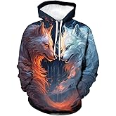 Girren Men's Wolf Hoodie 3D Print Novelty Graphic Hoodies Fashion Wolf Pullover For Men