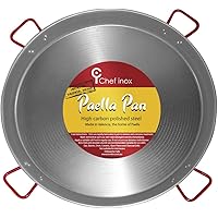 La Ideal Polished Steel Paella Pan, 35 1/2-Inch, Gray/Red