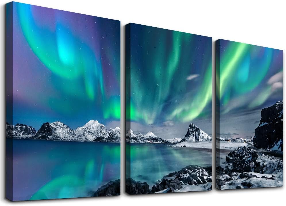 Wall Décor - Farmhouse Canvas Wall Art For Bedroom Wall Decorations For Living Room Office Wall Decor Aurora Scenery Painting On Stretched And Framed Wall Pictures 3 Piece Ready To Hang For Bathroom Home Decor