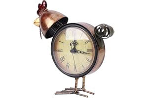 European Retro Style Chicken Clock, Cute Iron Table Clock for Home Decor, with Fine Workmanship, for Living Room Bedroom Offi