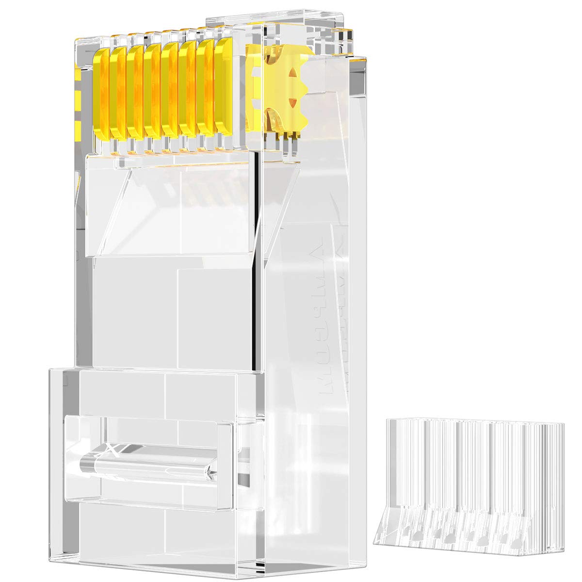 AMPCOM CAT6 RJ45 Connector with Load Bar, RJ45 Modular Plug 8P8C UTP 50μ Gold-Plated - 100 Pack