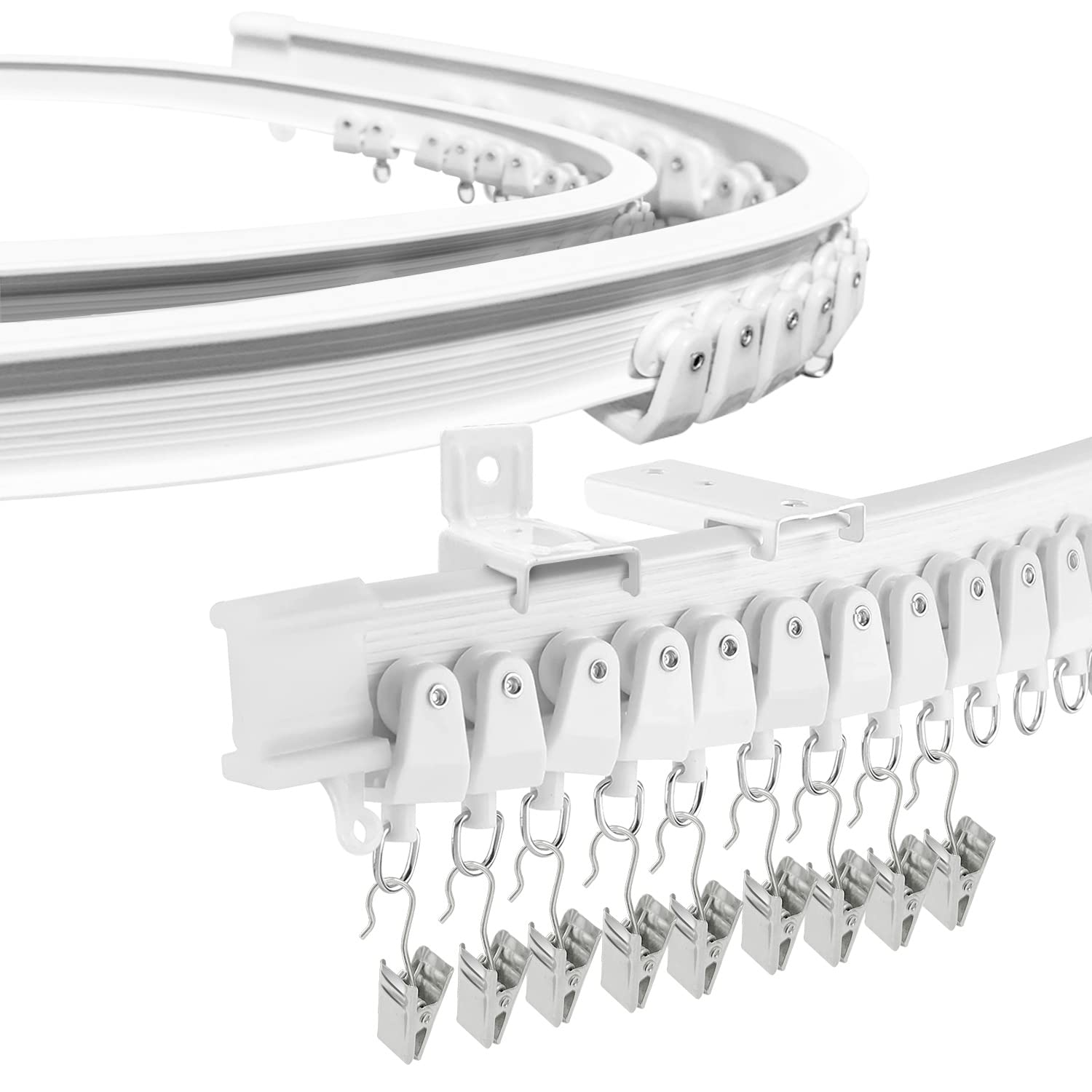 Flexible Curtain Track for Bay Straight Window, 2.5m/8ft Bendable Ceiling Track Curtain Rail, White Plastic Curved Curtain Tracks and Fittings Wall Mounted for RV Shower Curtain Room Divider System