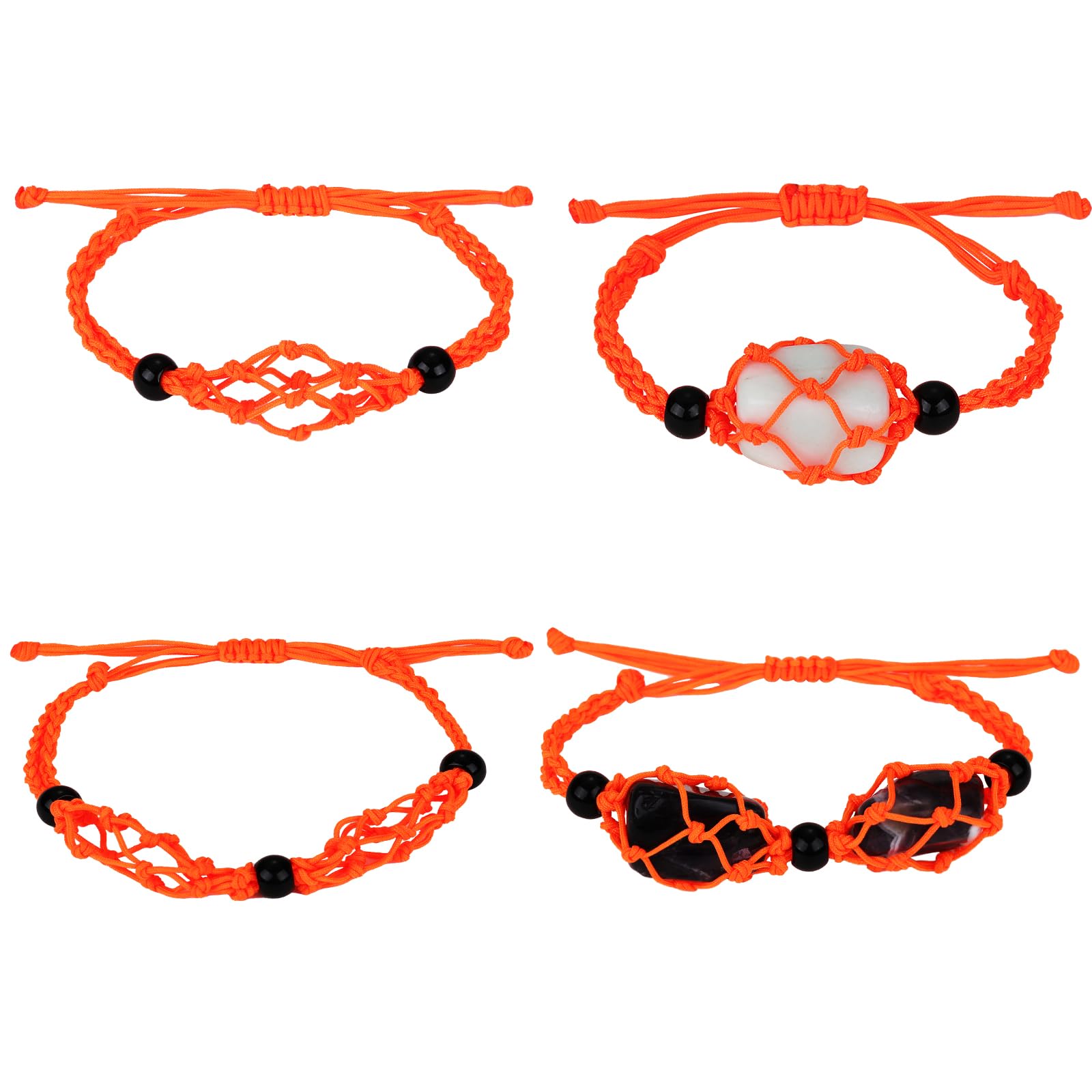 WEWAYSMILE 2 Pieces Empty Stone Bracelets Holder, Adjustable Cord Empty Stone Holder Crystal, Orange, 1-7/8~3-1/4 inch(47~84mm)