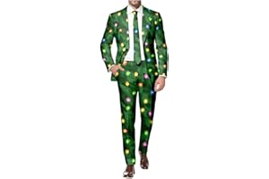 Men's Christmas Blazer 2 PCS Set Ugly Xmas Funny Snowflake Print One Button Business Holiday Suit and Pant with Pockets