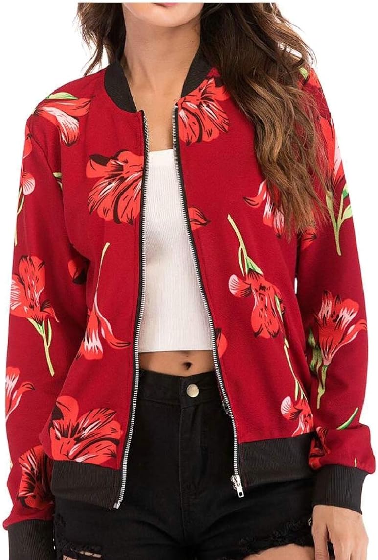 GAGA Women Fashion Coat Zipper Floral 