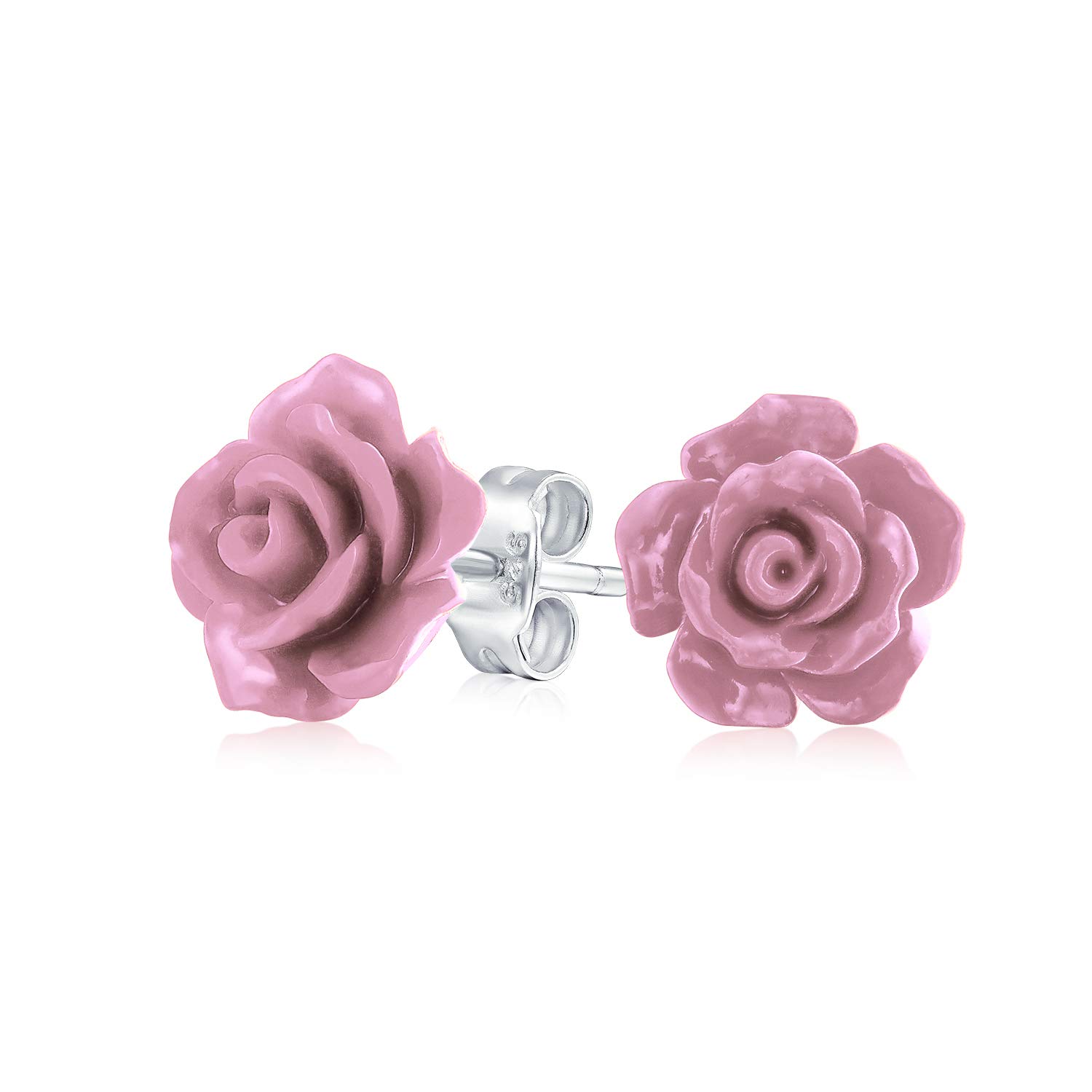 Romantic Delicate Floral 3D Violet Mauve carved Rose Flower Stud Earrings For Women For Teen Mother Silver Plated Post