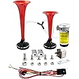 GAMPRO 12V 135db Air Horn, Dual Trumpet Air Horn with Compressor, Super Loud Powerful Train Sound Shiny for Any 12V Vehicles Trucks Lorrys Trains Boats Cars Van