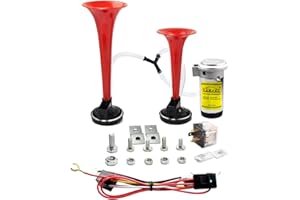 GAMPRO 12V 135db Air Horn, Dual Trumpet Air Horn with Compressor, Super Loud Powerful Train Sound Shiny for Any 12V Vehicles Trucks Lorrys Trains Boats Cars Van