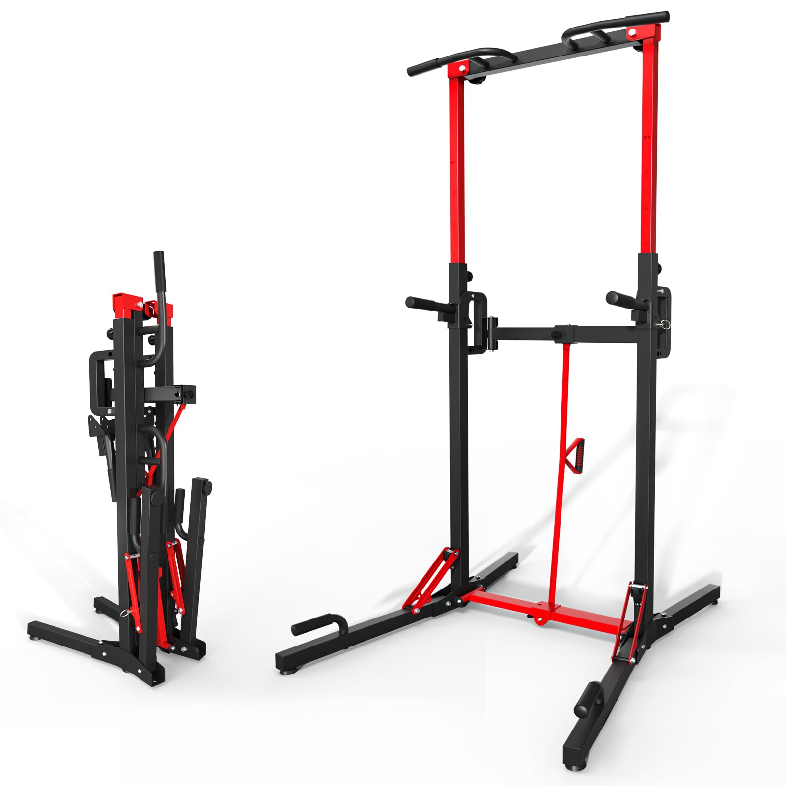 Photo 1 of ONETWOFIT Foldable Power Tower Pull Up Bar Station, Multi-Function Adjustable Height Dip Station for Home Gym Workout, Strength Training Fitness Equipment, Pull Up Stand 360LBS