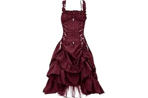 YSLMNOR Women's Gothic Dress Square Neck Sleeveless Ruffle Steampunk Costume Victorian Outfit Halloween Masquerade Dresses