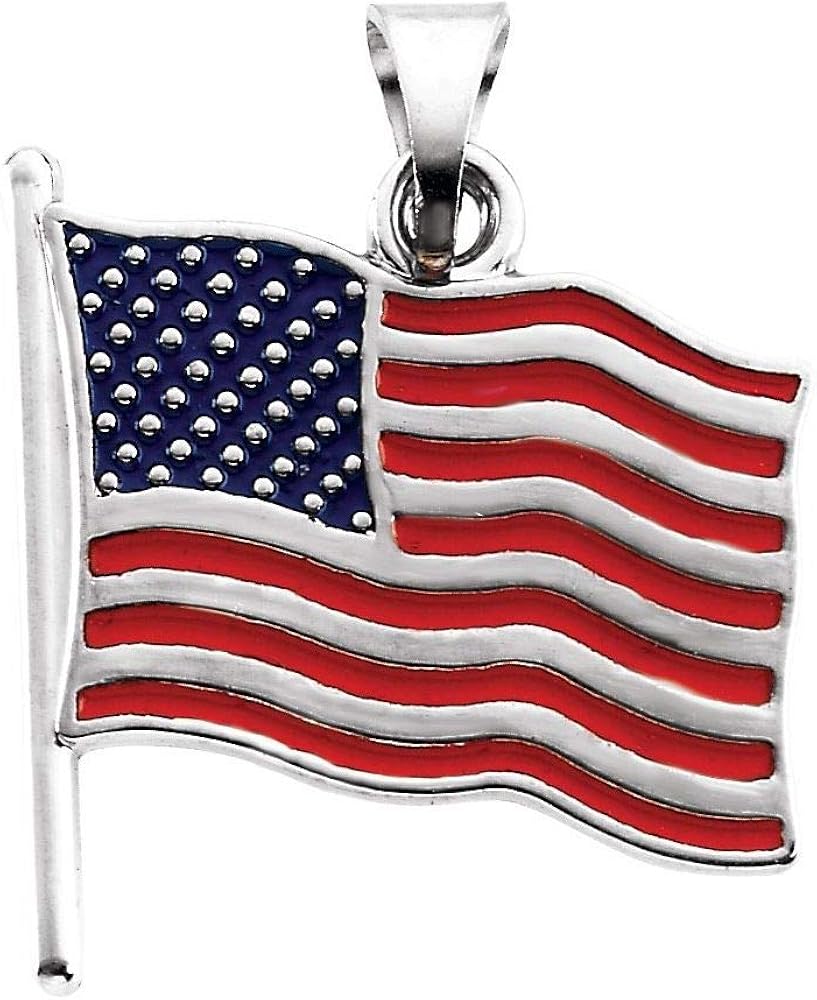 Solid 14k White Gold Enameled American Flag Charm Pendant