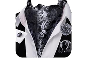 Ailisus Cravat Tie and Lapel Pin Set Mens Solid Color Paisley Ascot Silk Handkerchief Cufflinks Wedding