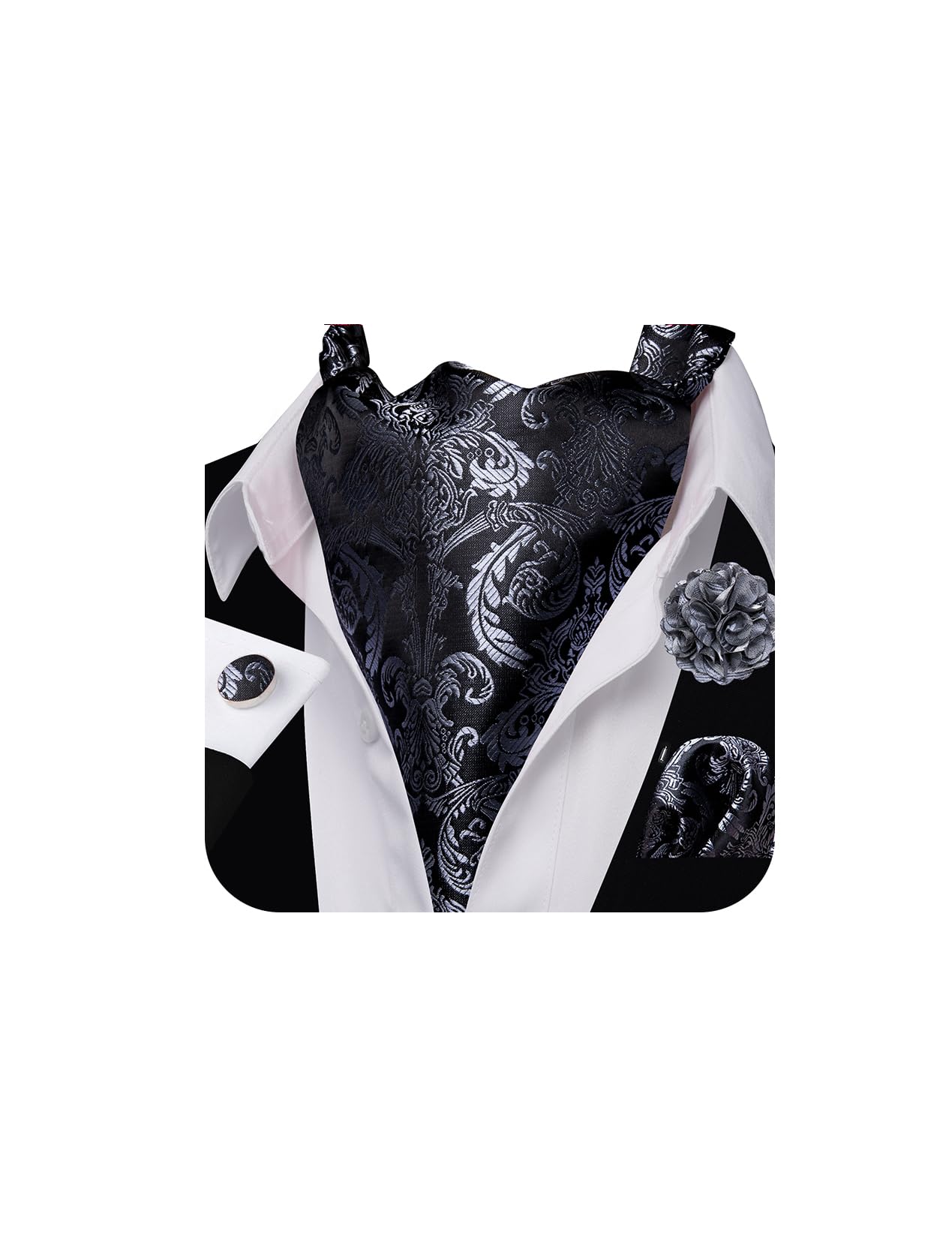 Ailisus Cravat Tie and Lapel Pin Set Mens Grey