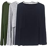 Smallshow Women's Nursing Tops Long Sleeve Shirts for Breastfeeding 3-Pack