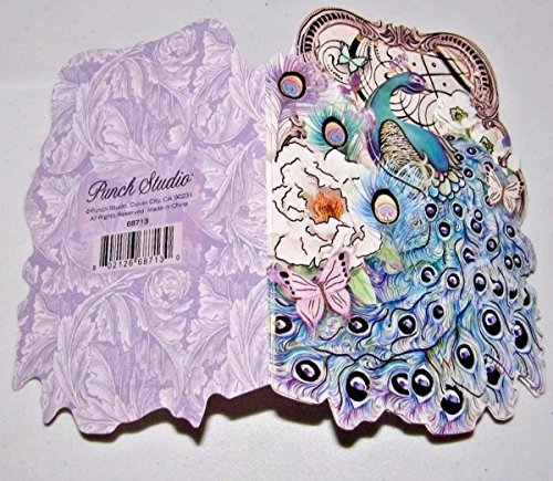 Punch Studio Set of 6 Small Die-Cut Embellished Dimensional Note Cards ~ Fancy Peacock 68713