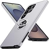 Auiaphy for Galaxy S25 Ultra Case, Military-Grade Shockproof Cover with Ring Holder Kickstand Rotatable, Slim Fit Protective Case for Samsung Galaxy S25 Ultra, Silver