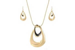 Madison Tyler Gold Plated Jewelry Set for Women | Silver Teardrop Pendant Necklace Trendy | Long Necklace with Snake Chain | Fashion Dangle Earring Set