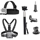 VVHOOY 3 in 1 Universal Action Camera Accessories Kit - Head Strap Mount/Chest Harness/Selfie Stick Compatible with Gopro Her