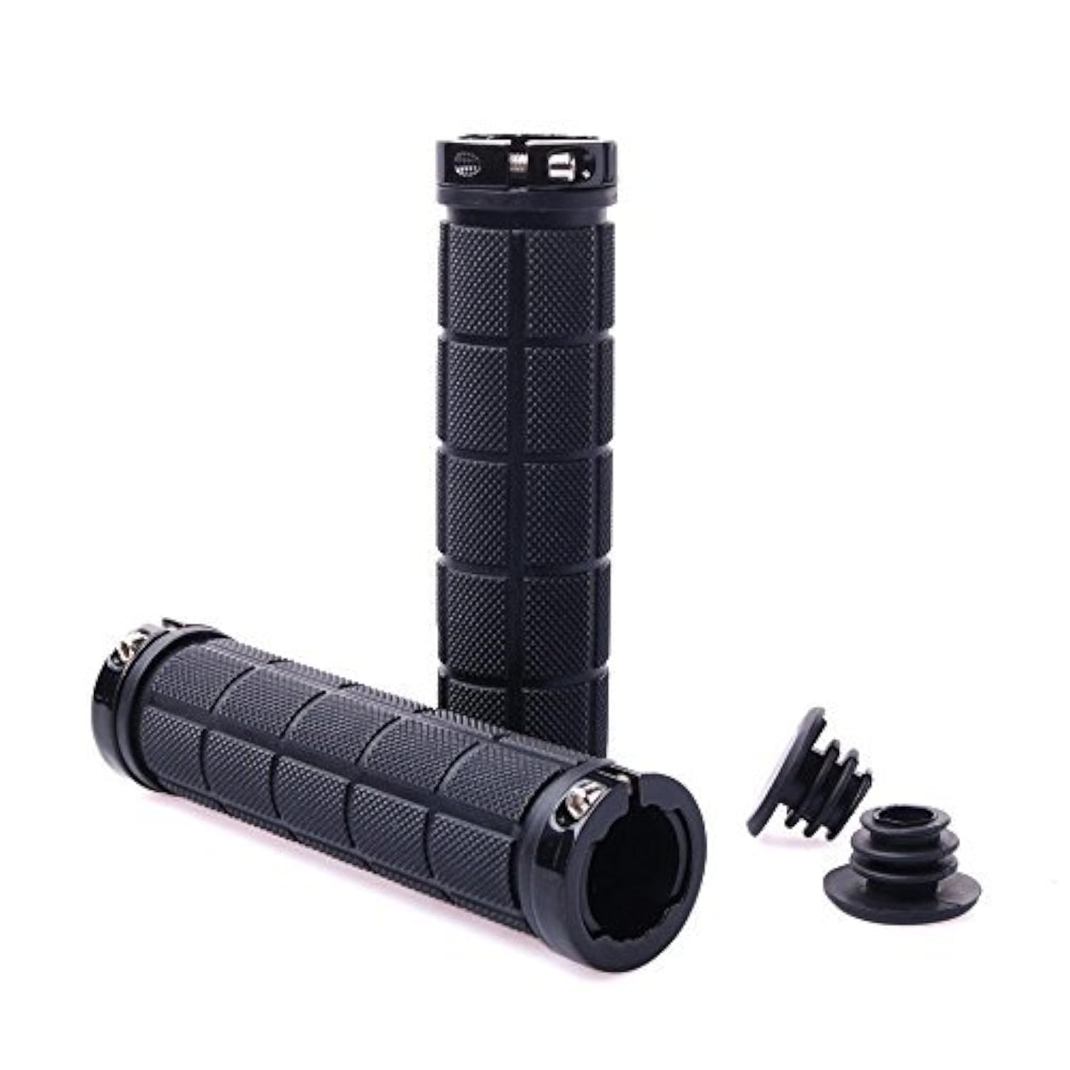 CarbonEnmy Bicycle Handlebar Grips Bicycle Grips Handlebar Grips with Handlebar End Caps Non-slip Rubber Bicycle Handle with Aluminum Ring for Road Citybike Mountain Folding Bike (black)
