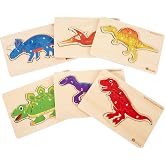 Adena Montessori 6-Pack Wooden Dino Puzzle, 2-4y | Safe wood, non-toxic. 6 dino puzzles: T-Rex, Stegosaurus &amp; more. Boosts motor &amp; logic. Gift 2-5.