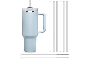 HÅLM Halm Glass Straws – 6x 12 inch Long Replacement Straw for Stanley Cup 40 oz & 30 oz Plastic-Free Cleaning Brush - Reusable Drinking Straw Dishwasher Safe - Made in Germany