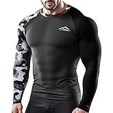 Meterstride Men's Rash Guard Swim Shirts, UPF 50+ Long Sleeve Compression Shirt Baselayer Skins for Jiu Jitsu BJJ