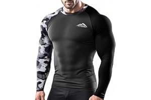 Meterstride Men's Rash Guard Swim Shirts, UPF 50+ Long Sleeve Compression Shirt Baselayer Skins for Jiu Jitsu BJJ