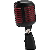Retro Dynamic Vocal Microphone - Professional Classic Microphone with Self Tensioning Rotating Rack, Old Vintage Cardioid Mic for Live Performance Karaoke (Black)
