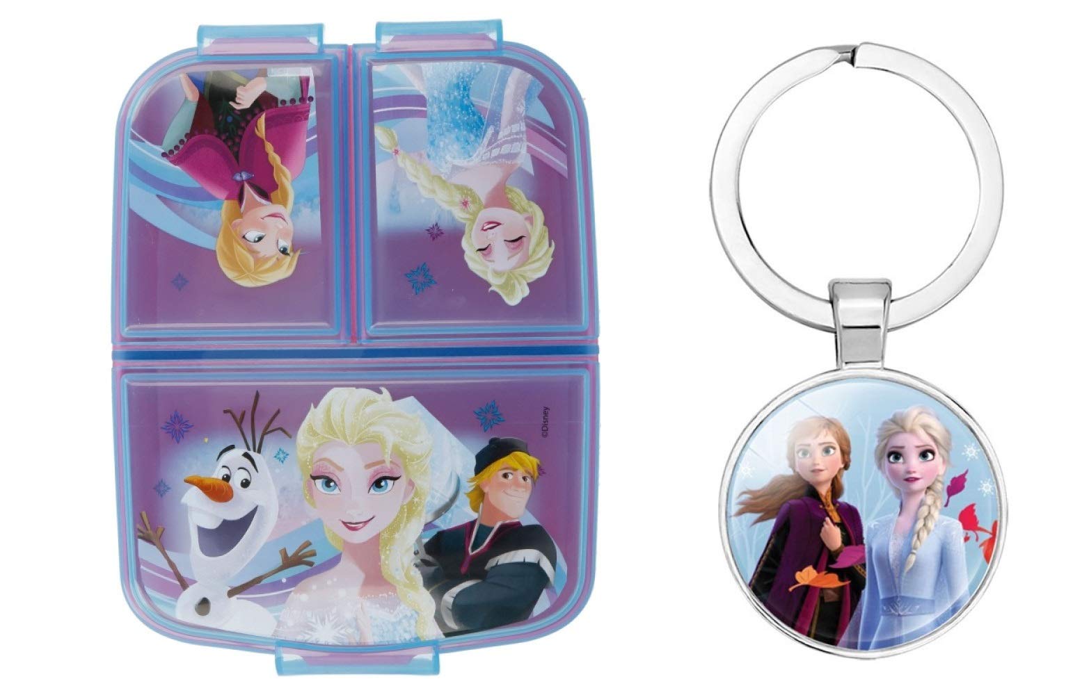 OM SUPPLIES Frozen Reusable Sandwich Lunch Box 3 Multi Compartment Kids Children School Includes Frozen Keychain — image 1