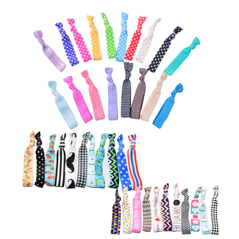 Beaupretty Printed Hair Tie Set 48Pcs Colorful Knotted Hair Bands Elastic Ropes Stylish Ponytail Holders for Women Girls Everyday Accessories