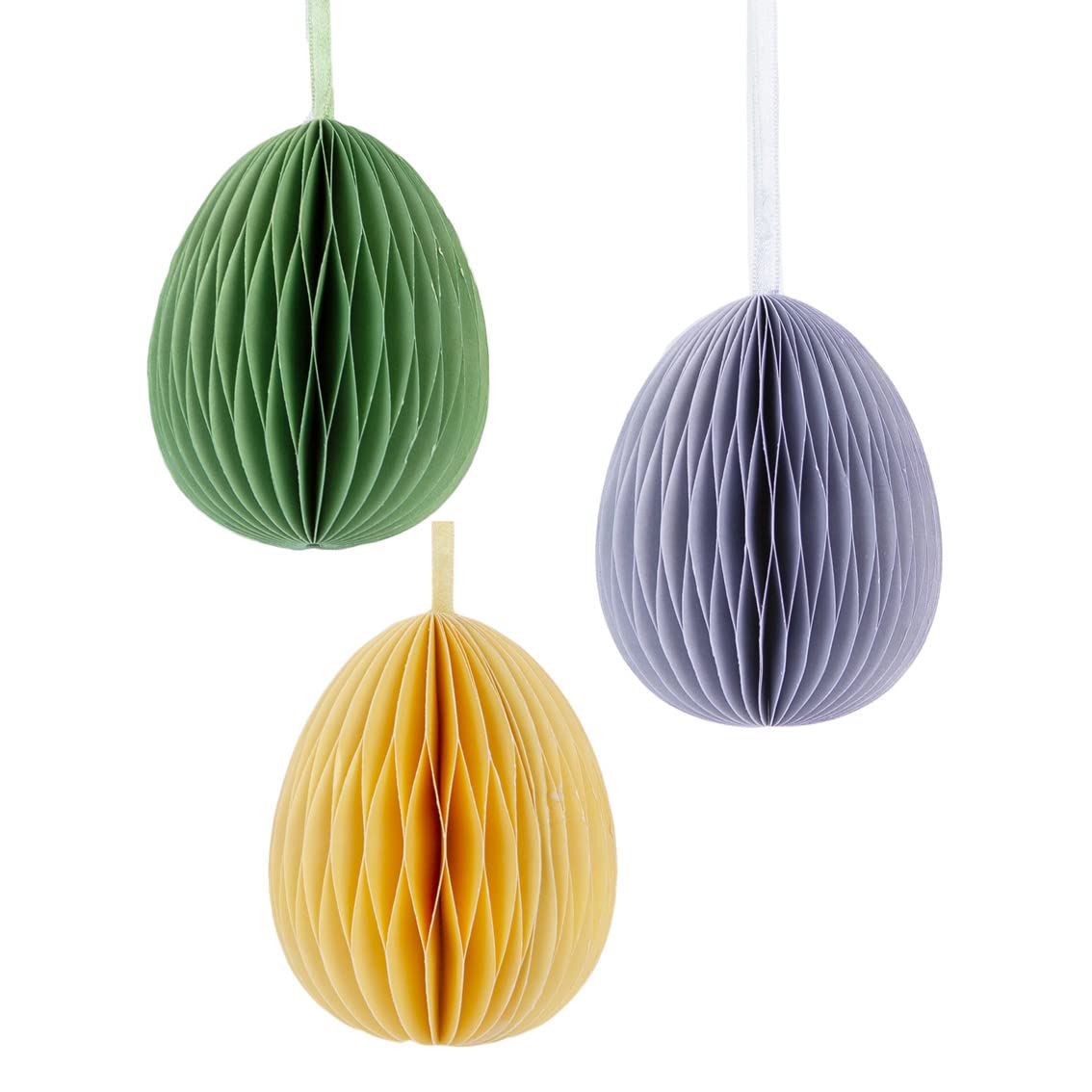 Talking Tables Honeycomb Easter Egg Decorations - Pack of 3 Paper Baubles for Tree in Green, Yellow & Purple, Medium Size