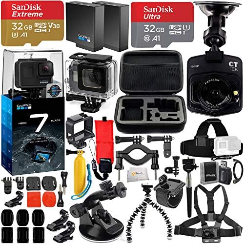 GoPro HERO7 Hero 7 Black Action Camera with Free Promotional Car Dash Cam Premium Bundle - Includes: Underwater Housing, Spare Battery, Head & Chest Straps with Mounts & Much More