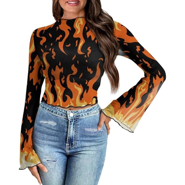 Amazon.com: Irisjudy Bloodstain Splash Sheer Mesh Tops for