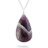 CRYSTALINES Natural Chevron Amethyst Gemstone Necklace, Plain Pear Stone Pendant, Handmade Jewelry, Silver Chain, Wicca & Reiki Healing Crystal, February Birthstone, Christmas Gift, 18inch
